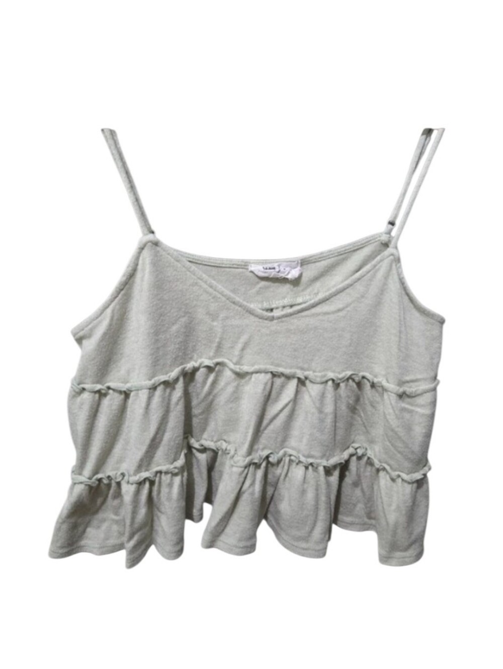 Sadie & Sage Sage Green Tiered Ruffle Cold Shoulder Cami Top Size Small Boho